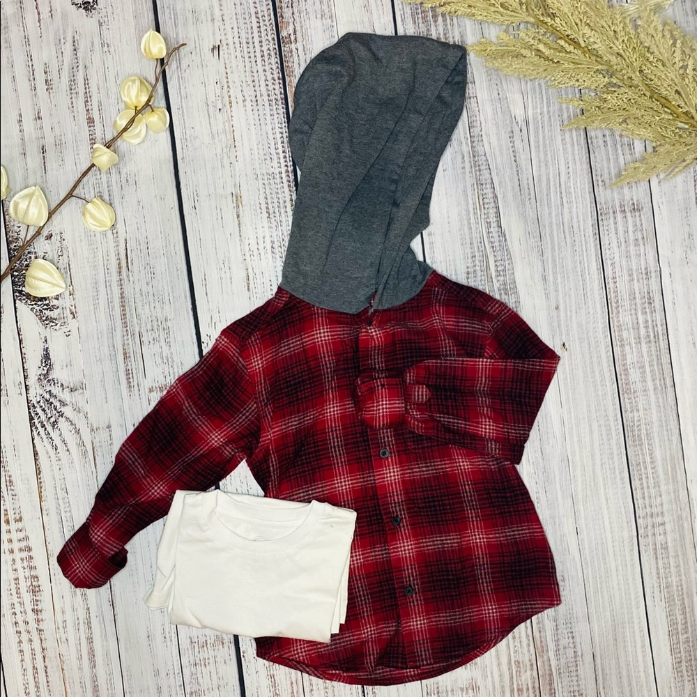 Wonder nation Boys Hooded Flannel with Shirt